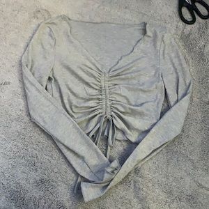 Grey ruffled seam long sleeve